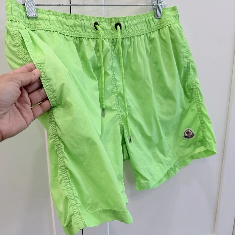 Moncler Boxer Mare Swim Shorts Neon Green Logo Patch Mesh Lined XXL